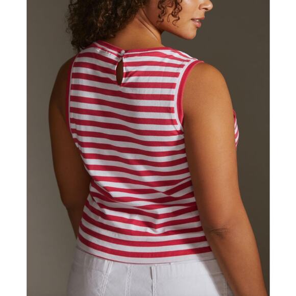 Maeve by Anthropologie SZ L Cropped Striped Tank Bright Red/White - Picture 2 of 9